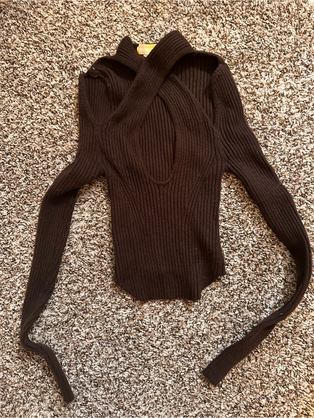 Urban Outfitters Dark Brown Ribbed Off-Shoulder Cutout Sweater